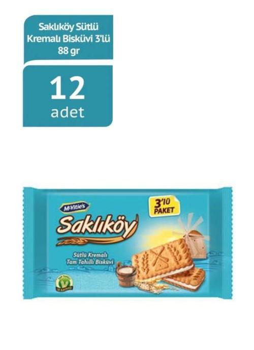 SAKLIKÖY SÜTLÜ KREMALI BISKÜVI 3X88G x12 ADET