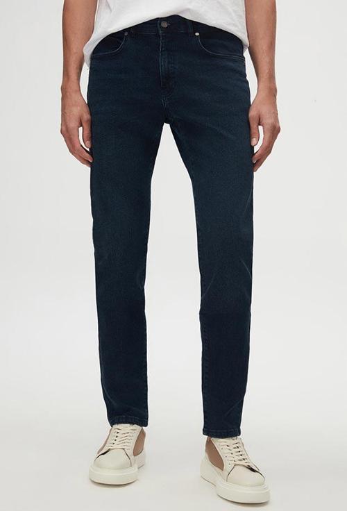 Slim Fit Lacivert Düz Jean Kot Beş Cepli Likralı Yıkamalı Denim Pantolon