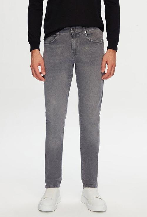 Slim Fit Gri Düz Jean Kot Beş Cepli Likralı Yıkamalı Denim Pantolon
