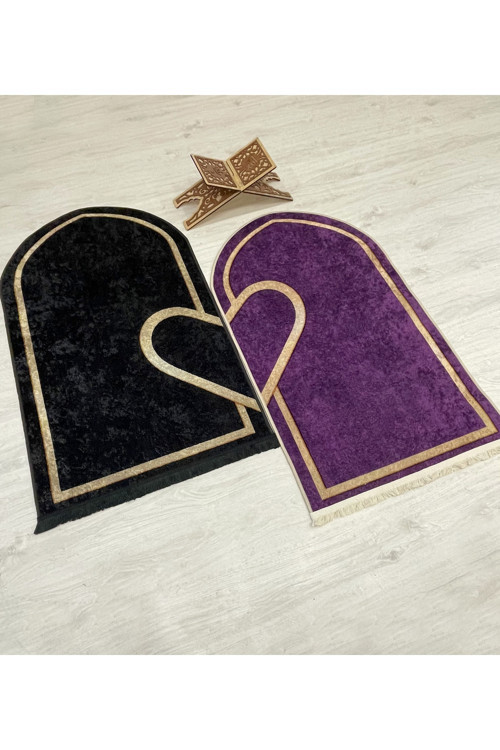 2 Li Çift Seccadesi Ebat 75X125 Siyah - Mor