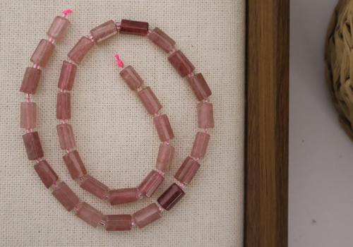 SİLİNDİR KÖŞELİ KESİM ÇİLEK KUVARS 8X11 MM DOĞAL TAŞ DİZİ- YÜKSEK KALİTELİ DOĞAL TAŞ