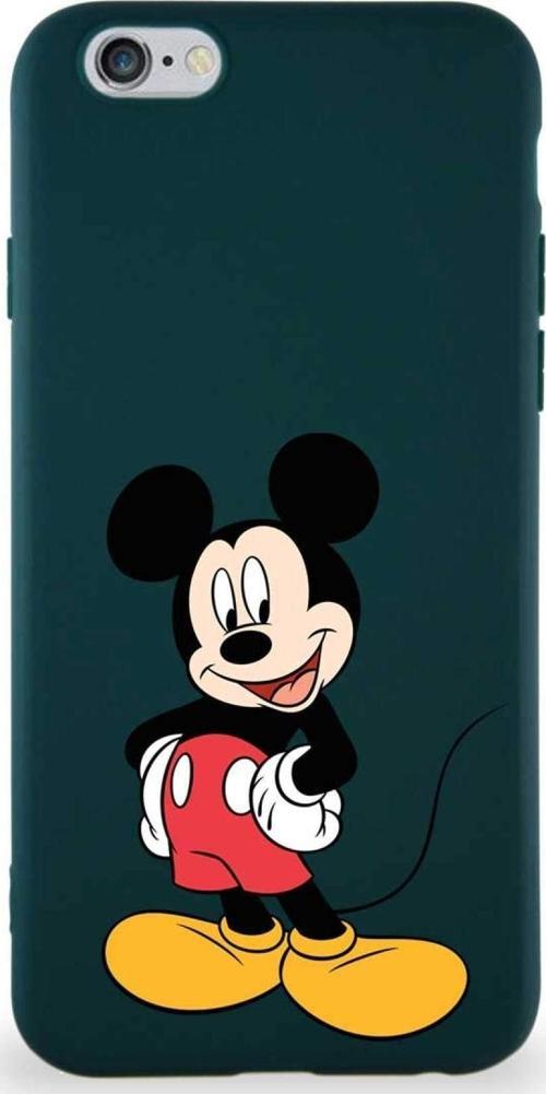 Apple Iphone 6S Soft Premier Kapak Mickey Mouse-E Tasarımlı Silikon Kılıf - Yeşil
