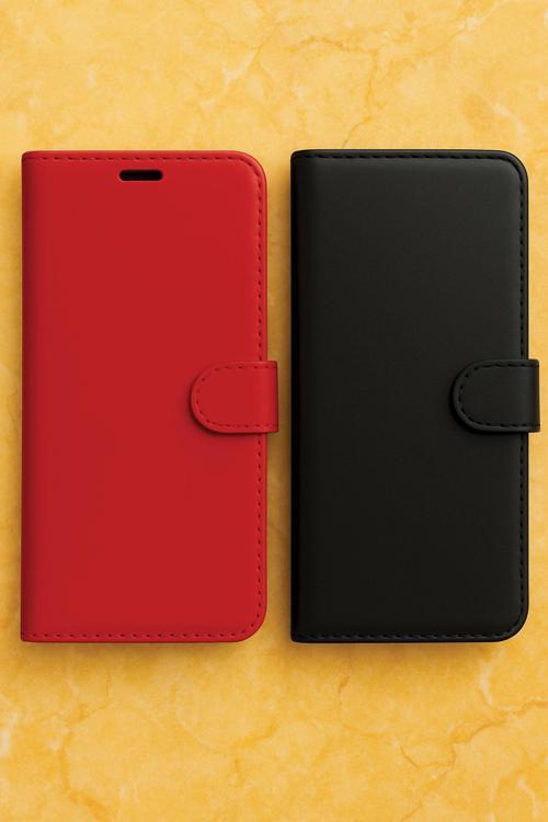 Huawei Mate 20 Lite Kılıf Cüzdanlı Kartlıklı Standlı Siyah + Kırmızı 2 Adet