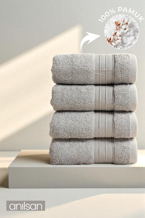 4'lü Gri Dora El Havlusu - 50x80 Cm, 170 Gr, %100 Pamuk, Spa Ve Otel Havlusu, Günlük Kullanıma Uygun