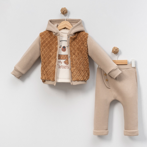 WELSOFT DETAYLI KAPÜŞONLU ÜÇLÜ ALT ÜST TAKIM - Camel - 12 Ay Camel