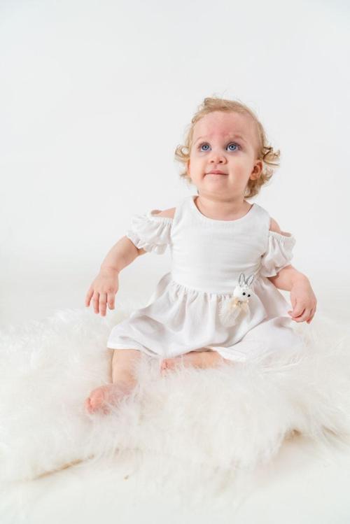 KOLU LASTİKLİ AEROBİN ELBİSE BEYAZ