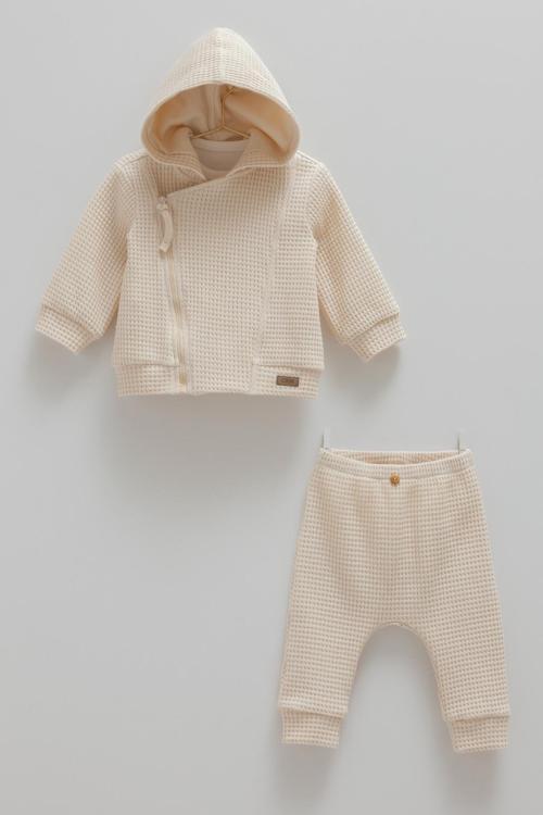 SOFT TEDDY KAPÜŞONLU ÜÇLÜ TAKIM - CARAMELL  - TKU1863 - Ekru - 6 - 9 Ay - TKU1863-Ekru-6 - 9 Ay Ekru