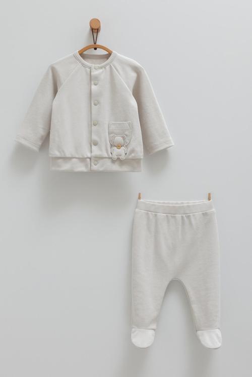 CUTE BEAR ÖN ÇITÇITLI CEP DETAYLI ALT ÜST TAKIM - CARAMELL - TKE1460 - Gri - 9 - 12 Ay - TKE1460-Gri-9 - 12 Ay Gri