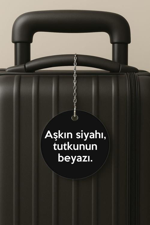 Siyah Beyaz Aşkım Desenli UV Baskılı Pleksi Bavul Etiketi Seyahat Tatil Valiz Etiketi