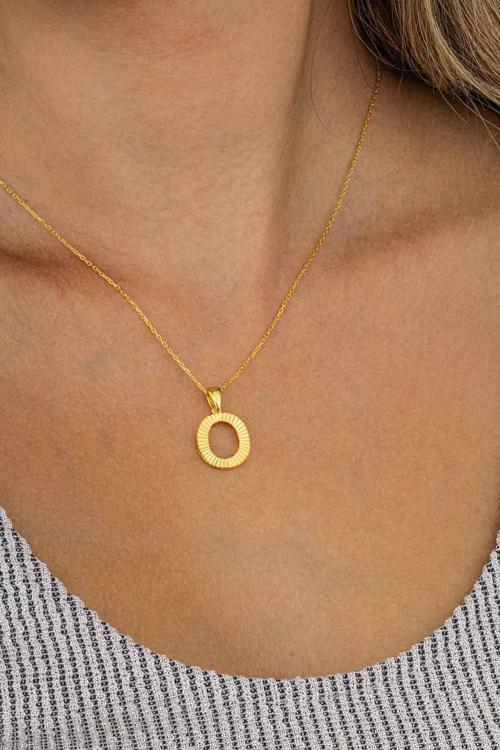 Altın Kaplama O Harfi Kadın 925 Ayar Gümüş Kolye