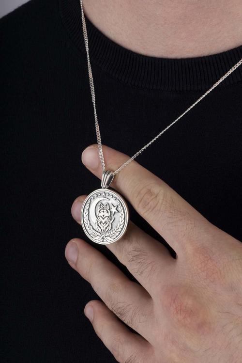 Bozkurt Ve Ay Yıldızlı 925 Ayar Gümüş Kolye