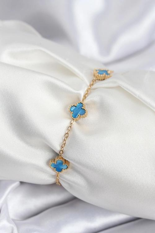 316L Çelik Gold Renk Buz Mavisi Baby Boy Yonca Kadın Bileklik - TJ-BB7948