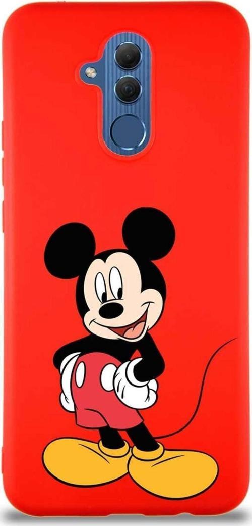 Huawei Mate 20 Lite Soft Premier Kapak Mickey Mouse-E Tasarımlı Silikon Kılıf - Kırmızı