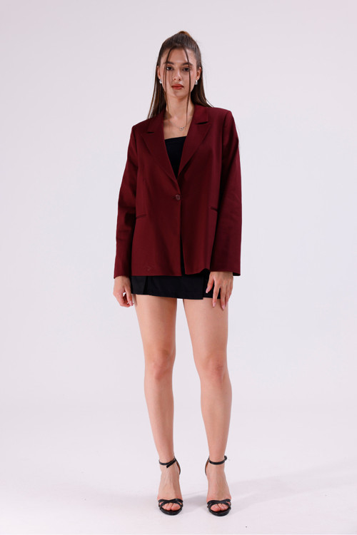 İçi Astarlı Bordo Blazer Ceket
