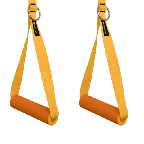 3 Kademeli Ayarlanabilir Cable Cross Elciği (1 Çift) - Turuncu Tutacaklı Sarı Fitness Ağırlık Çekiş / Reformer Egzersiz Aparatı 44cm