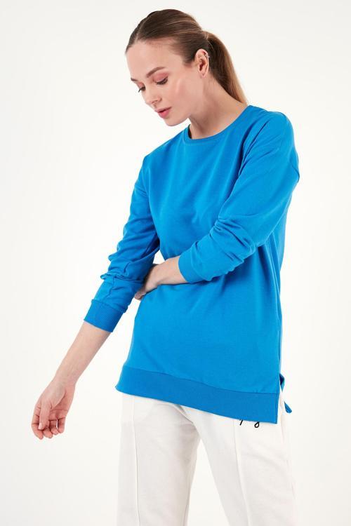 Pamuklu Regular Fit Bisiklet Yaka Basic Bayan Sweat 5863569 TURKUAZ