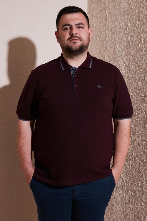 Büyük Beden Pamuklu Regular Fit Erkek Polo Yaka T Shirt 5902118B VİŞNE