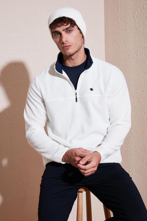 Slim Fit Anti-Pilling Tüylenme Yapmayan Bato Yaka Kışlık Şardonlu Erkek Polar 5906001 EKRU