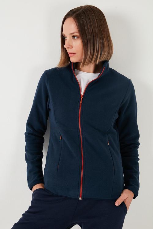 Slim Fit Anti-Pilling Tüylenme Yapmayan Fermuarlı  Polar Bayan Hırka 5907012 LACİVERT