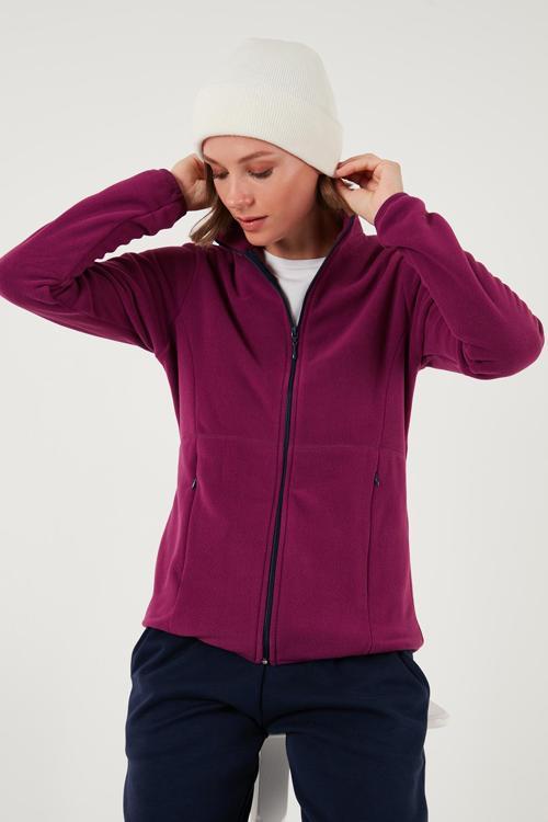 Slim Fit Anti-Pilling Tüylenme Yapmayan Fermuarlı  Polar Bayan Hırka 5907012 MOR