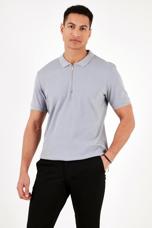 Pamuklu Regular Fit Fermuarlı Erkek Polo Yaka T Shirt 5902738 AÇIK GRİ