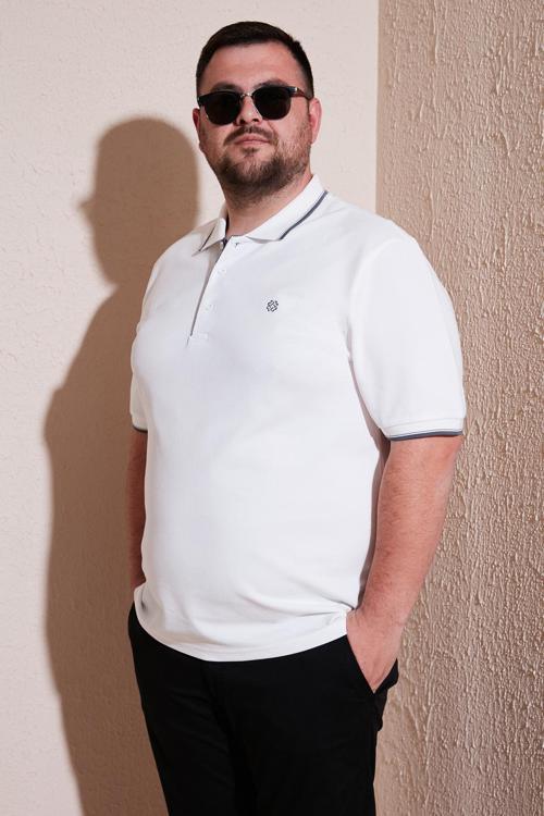 Büyük Beden Pamuklu Regular Fit Erkek Polo Yaka T Shirt 5902118B BEYAZ