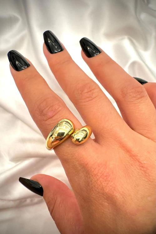 Özel Seri İthal Cilalı Damla Model Bombe Tasarım Ayarlanabilir Kadın Yüzük