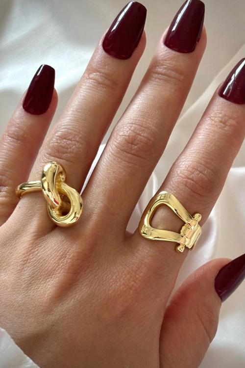 Yeni Sezon Loop 2 Li Gold Kombin Tasarım Çoklu Ayarlanabilir Kadın Yüzük Seti