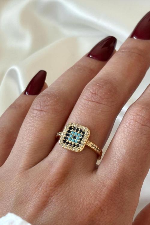 Princess Nazar Boncuğu Tasarım Zirkon Taşlı Ayarlanabilir Kadın Yüzük