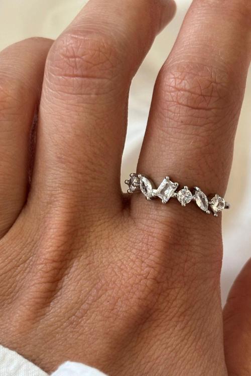 İthal Seri Karışık Zarif Zirkon Taşlı Ayarlanabilir Kadın Çelik Yüzük