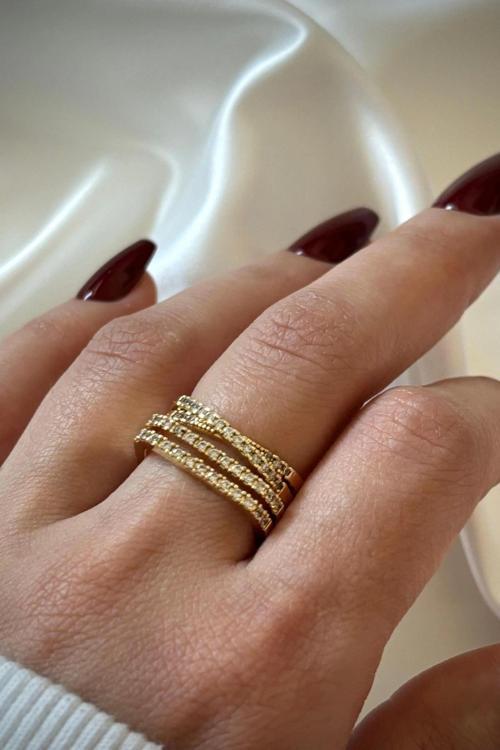 Yeni Sezon 3lü Çapraz Sıra Yarım Tur Zirkon Taşlı Tasarım Ayarlanabilir Kadın Yüzük