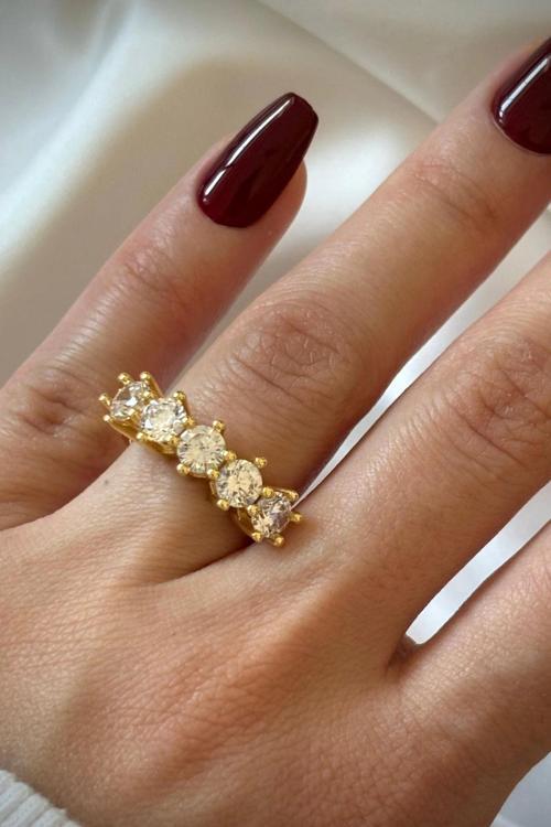 Özel Seri Büyük Taşlı Klasik 5 Taş Tasarım Ayarlanabilir Kadın Yüzük