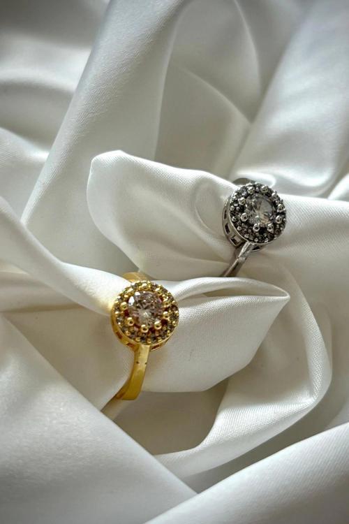 Premium İthal Seri Baget Zirkon Taşlı Tek Taş Ayarlanabilir Tasarım Kadın Çelik Yüzük