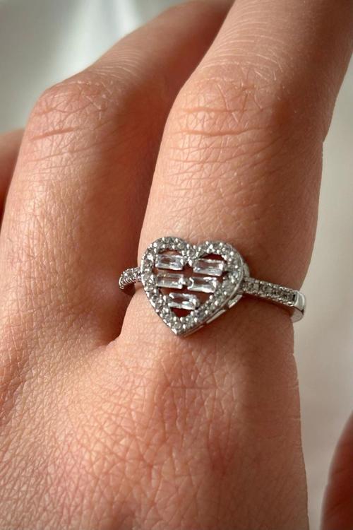 Premium Seri Heart Layer Model Baget Taşlı Kalp Tasarım Ayarlanabilir Kadın Yüzük