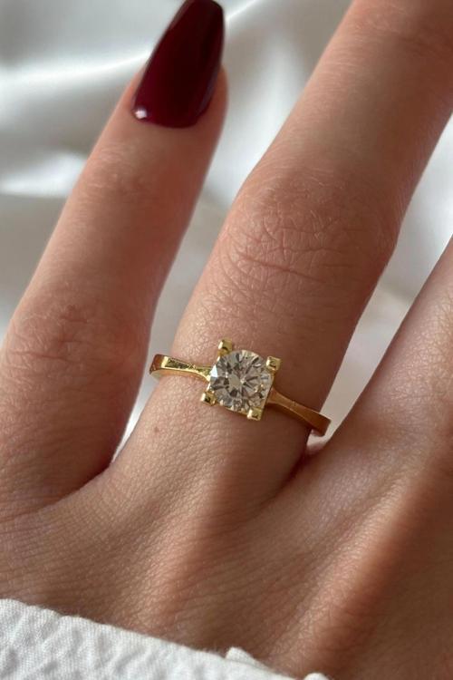 Premium Seri Klasik Yuvarlak Taşlı Tek Taş Tasarım Ayarlanabilir Kadın Yüzük