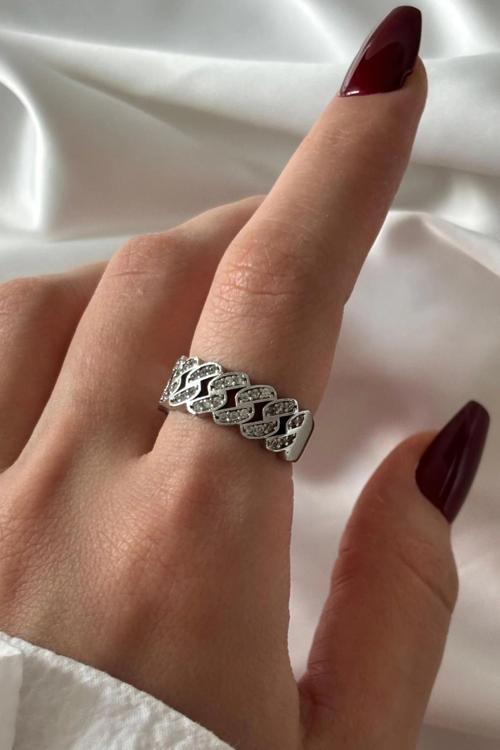 Exclusive Seri Ayarlanabilir Paslanmaz Kararmaz Taşlı Zincir Model Tasarım Kadın Çelik Yüzük