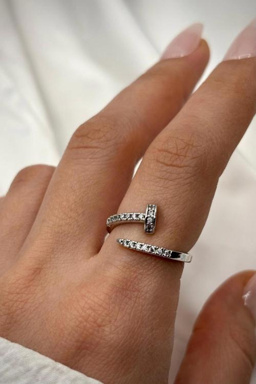 Yeni Sezon Zirkon Taşlı Çivi Model Ayarlanabilir Kadın Yüzük