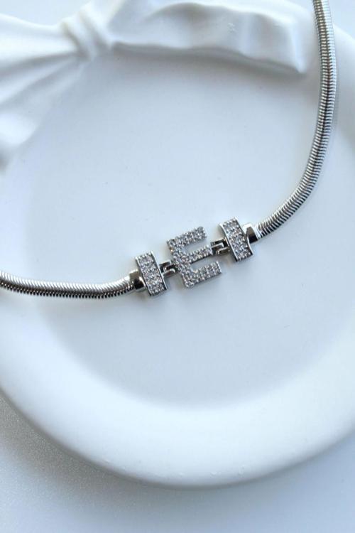 İthal Seri E Harfi Balık Sırtı Zincirli Kadın Çelik Bileklik Kararmaz Renk Atmaz