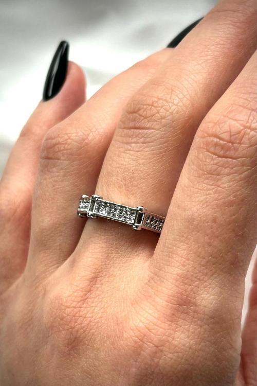 Premium İthal Seri Yarımtur Sekizgen Model Zirkon Taşlı Ayarlanabilir Tasarım Kadın Çelik Yüzük