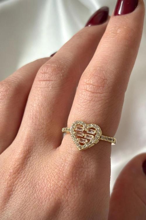 Premium Seri Heart Layer Model Baget Taşlı Kalp Tasarım Ayarlanabilir Kadın Yüzük