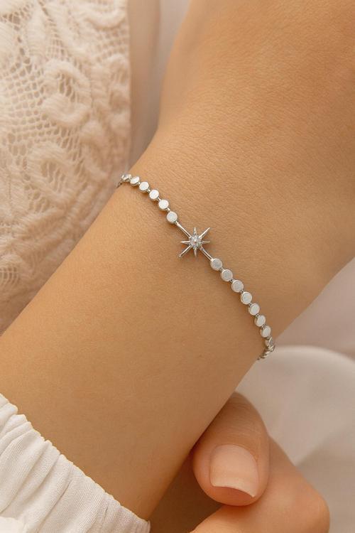 Yeni Sezon Ezme Zincirli Kuzey Yıldızı Model Renk Atmaz Kararmaz Garantili Kadın Çelik Bileklik