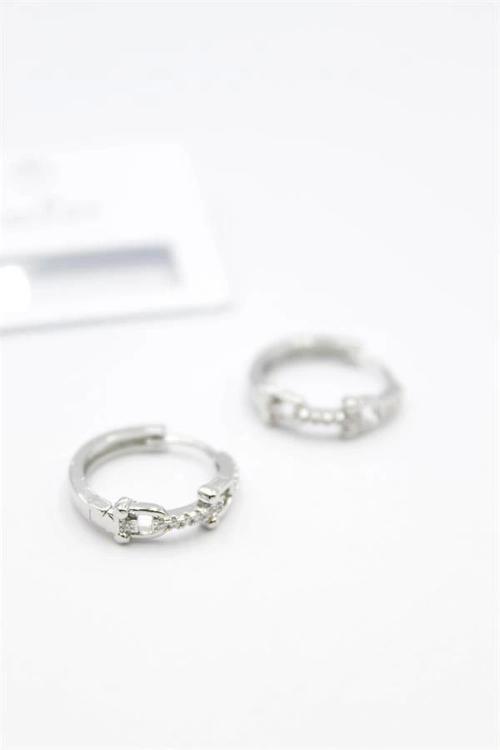 Taşlı Halka Küpe - Gümüş