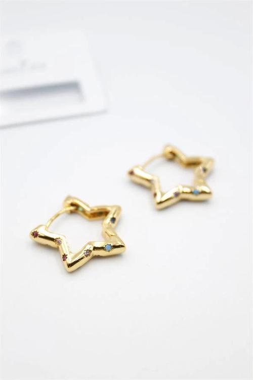 Taşlı Yıldız Küpe - Altın