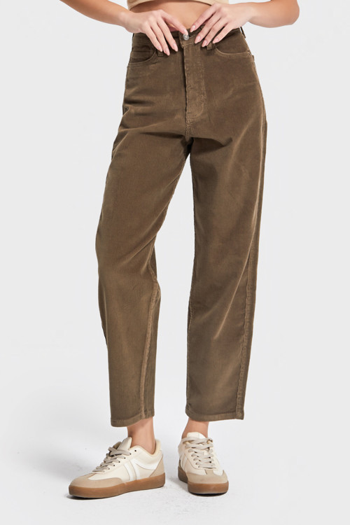 Kadın Kahverengi 26w5-82 Relax Fit İnce Fitilli Kadife Velvet Kumaş Pantolon