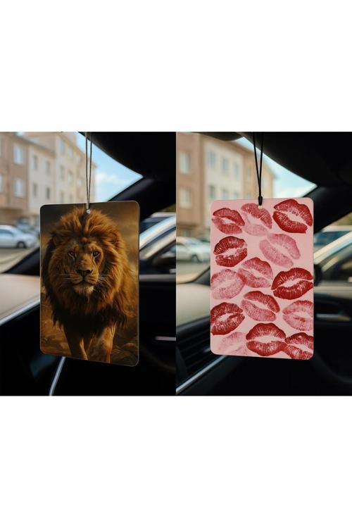 Aslan Ve Öpücük - İkili Oto Kokusu - Dekoratif Araç Kokusu Ve Aksesuarı