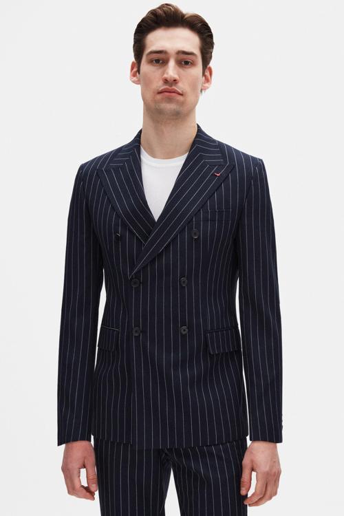 Ds Damat Regular Fit Lacivert Çizgili Kruvaze Takim Elbise