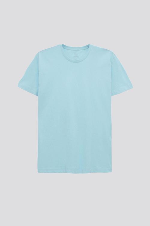 Oversize Turkuaz Bisiklet Yaka %100 Pamuk T-Shirt