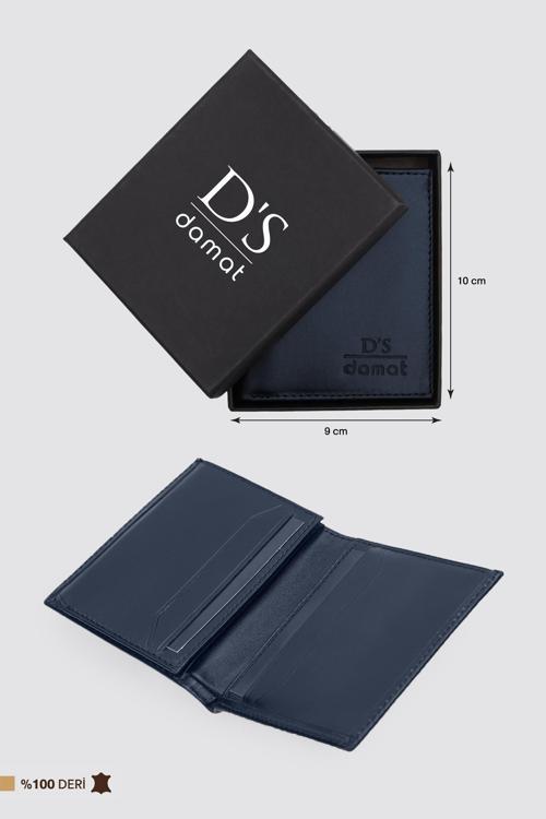 Lacivert Düz Kutulu Hakiki Deri Cüzdan