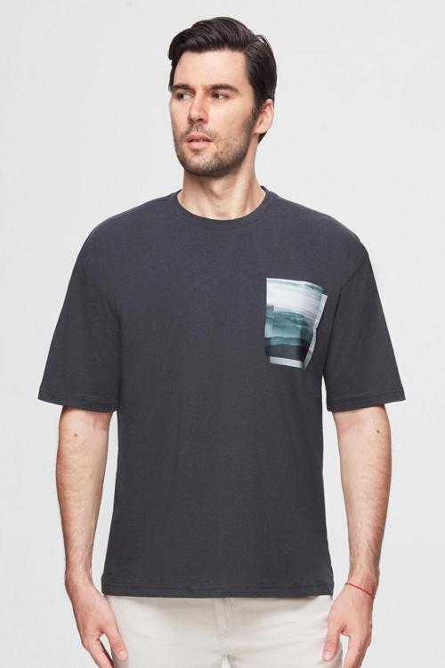 Twn Oversize Antrasit Baskılı %100 Pamuk T-Shirt