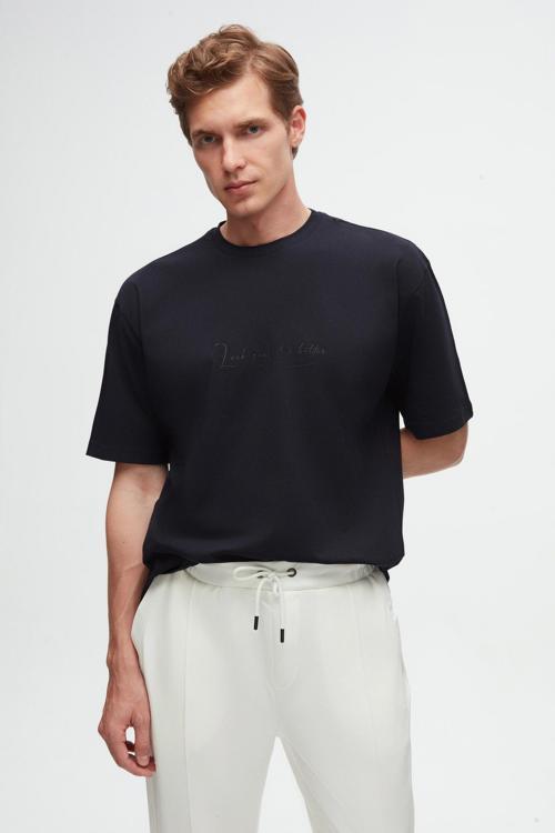 Twn Oversize Lacivert Baskılı %100 Pamuk T-Shirt